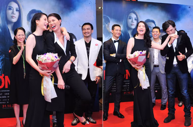 Trương Ngọc Ánh và Trang Khàn vô cùng thân thiết (trái). "Bà trùm Hương Ga" được "người tình'"Hà Việt Dũng hôn tay tình cảm.