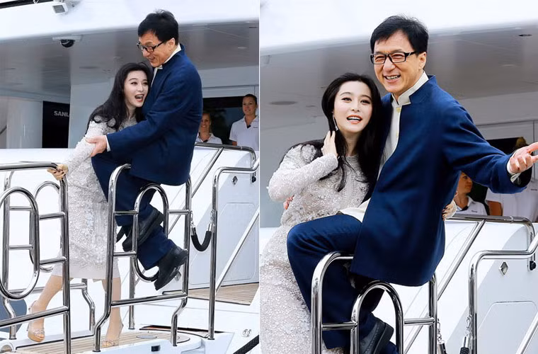 Phạm Băng Băng và Thành Long ôm nhau tình tứ trong một sự kiện tại Liên hoan phim Cannes 2013.