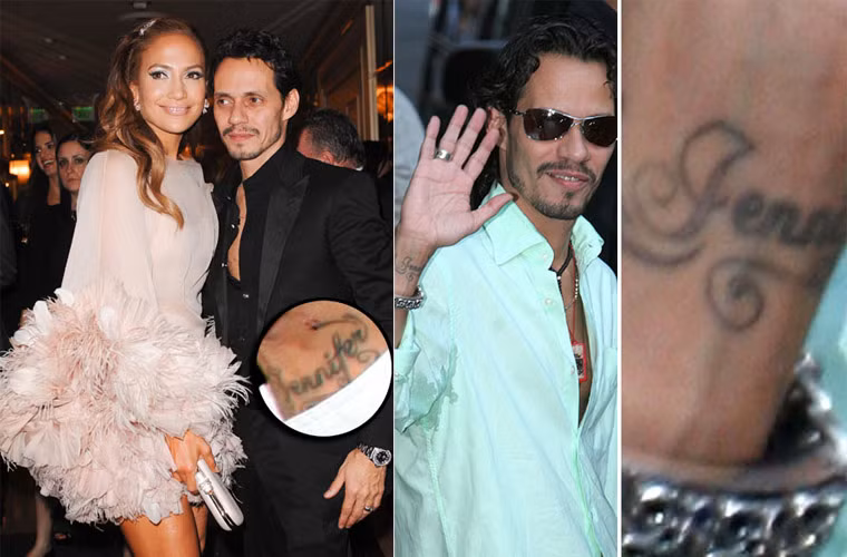 Marc Anthony, chồng cũ Jennifer Lopez từng xăm tên vợ lên cổ tay để tỏ lòng yêu mến người vợ nổi tiếng.