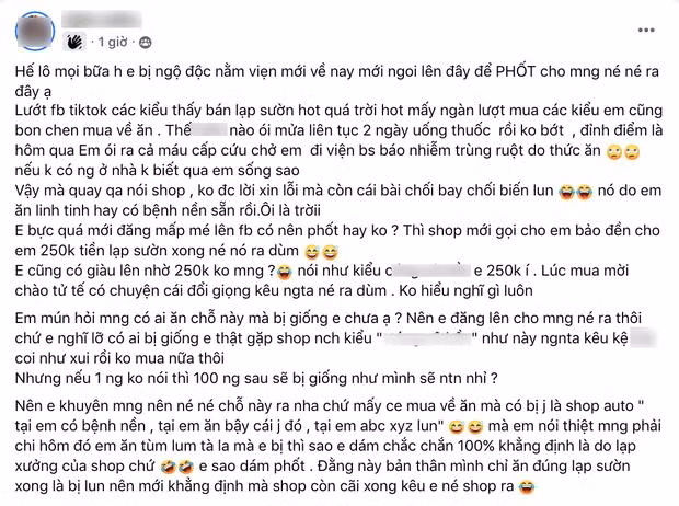 TikToker bi to ban do an chat luong kem, khach nhiem trung ruot