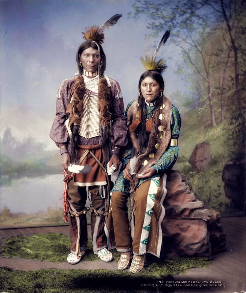 Porrum và Pedro, hai thanh niên tộc người Ute trong trang phục truyền thống của bộ tộc, 1899.