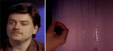 Donald Decker và những giọt nước trên tường nhà anh ta sau cơn mưa tự tạo.