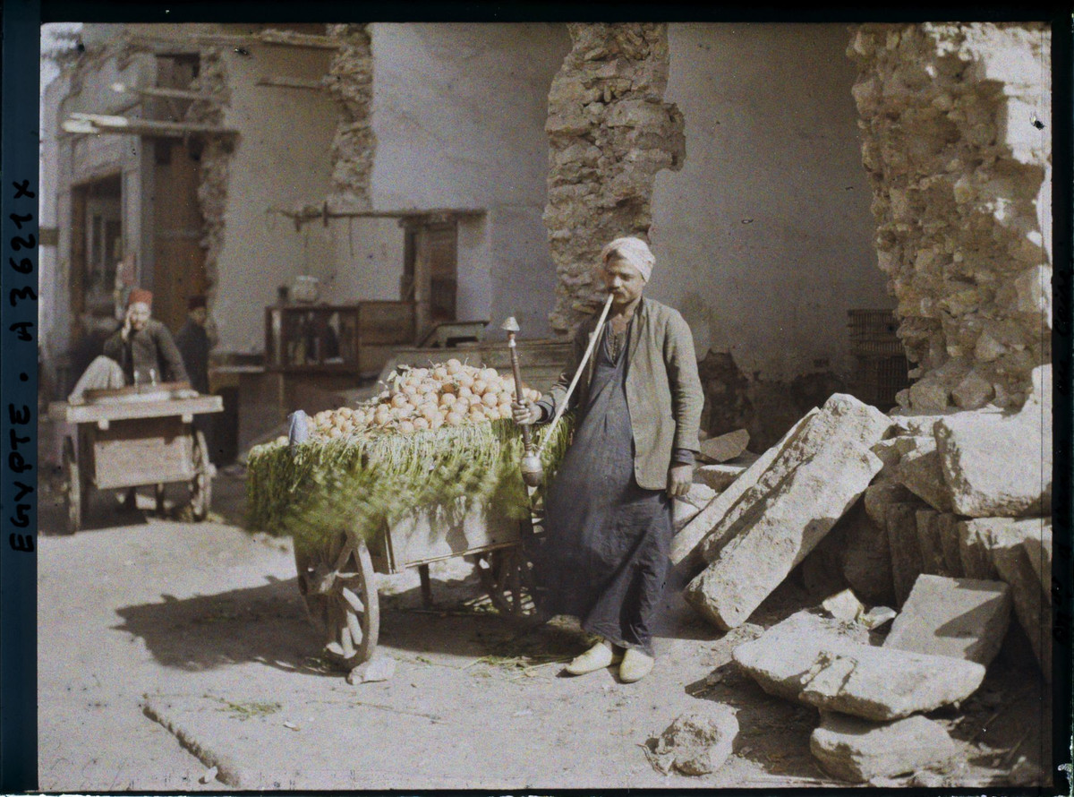 Người bán cam hút shisha.