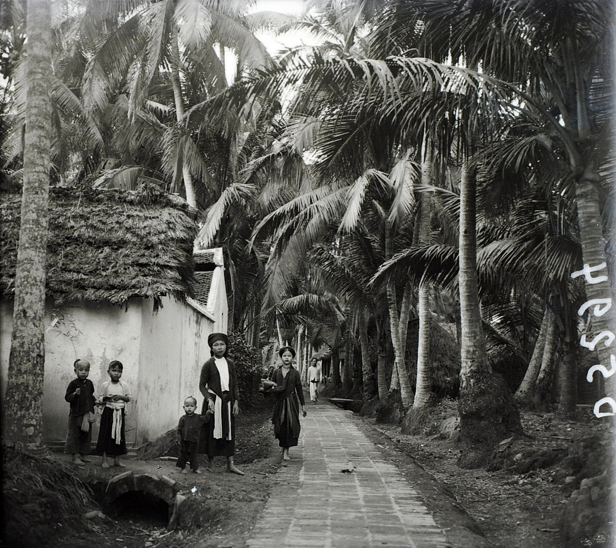 Trẻ em và phụ nữ trên đường làng.