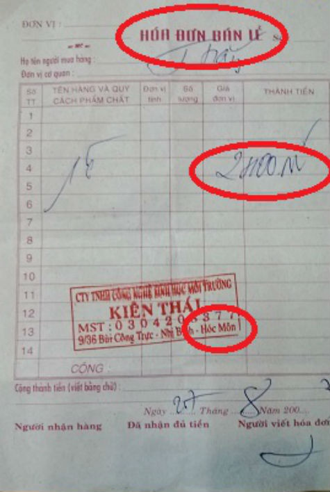 Những điểm bất thường trên tờ hóa đơn.