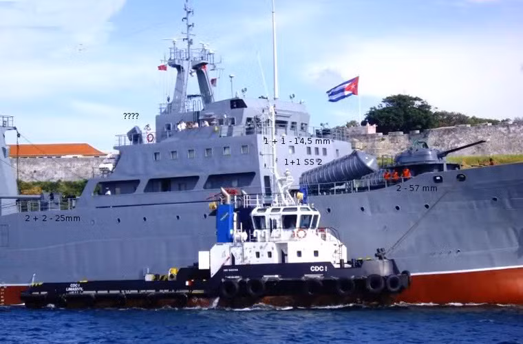 Có thể nhận diện rõ vũ khí của Rio Damuji gồm: 2 ống phóng chứa đạn tên lửa P-15 Termit được lấy từ tàu tên lửa cỡ nhỏ Osa II Project 205M; một tháp pháo 57mm 2 nòng có thể được lấy từ hệ thống pháo phòng không tự hành ZSU-57-2; 2 pháo 2M3M 2 nòng cỡ 25mm và súng máy hạng nặng ZPU-1 14,5mm. Theo một số nguồn tin, có thể con tàu còn trang bị tên lửa phòng không tầm thấp vác vai.