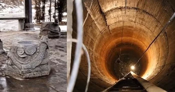 Ly ky 2 gieng co day vang, nuoc 1 ben ngot, 1 ben dang