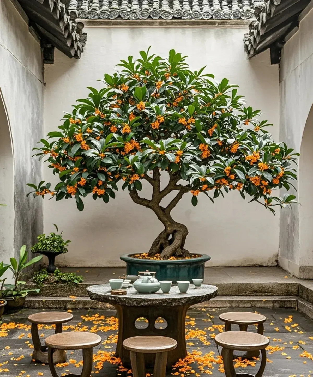  Khi hoa quế nở vào mùa thu, những cây hoa quế có mùi thơm rất đẹp trên nền lá xanh. Đặc biệt khi hoa quế rơi xuống, giống như một cơn mưa hoa quế có mùi thơm ngọt ngào, rất bắt mắt. 