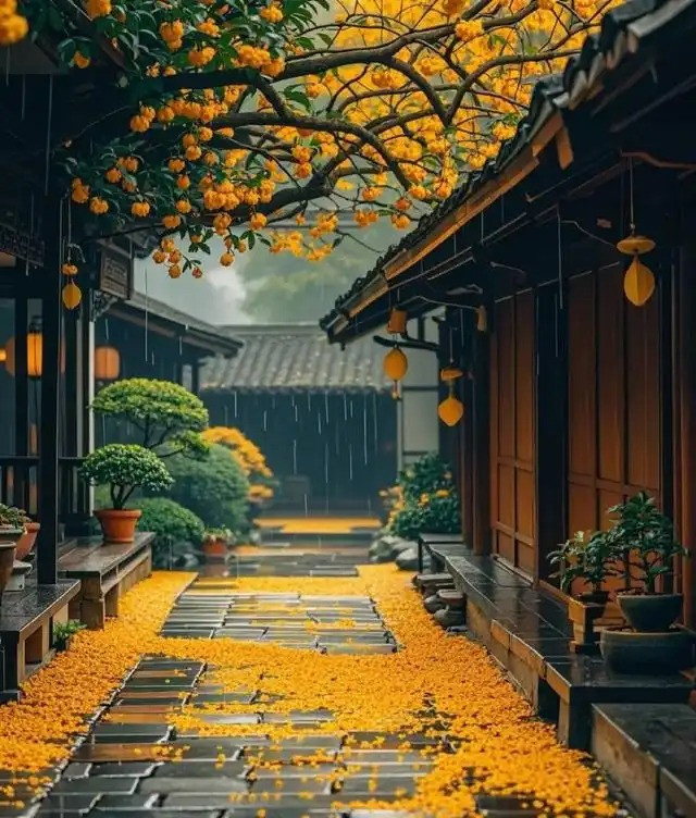  2. Giành chiến thắng: Mùa thu là mùa hoa mộc hương nở rộ, đồng thời cũng là mùa thu hoạch trong năm. Khi hoa mộc hương vàng nở rộ, cây cối vàng óng và hương thơm lan tỏa khắp nơi. Ảnh minh họa Toutiao 