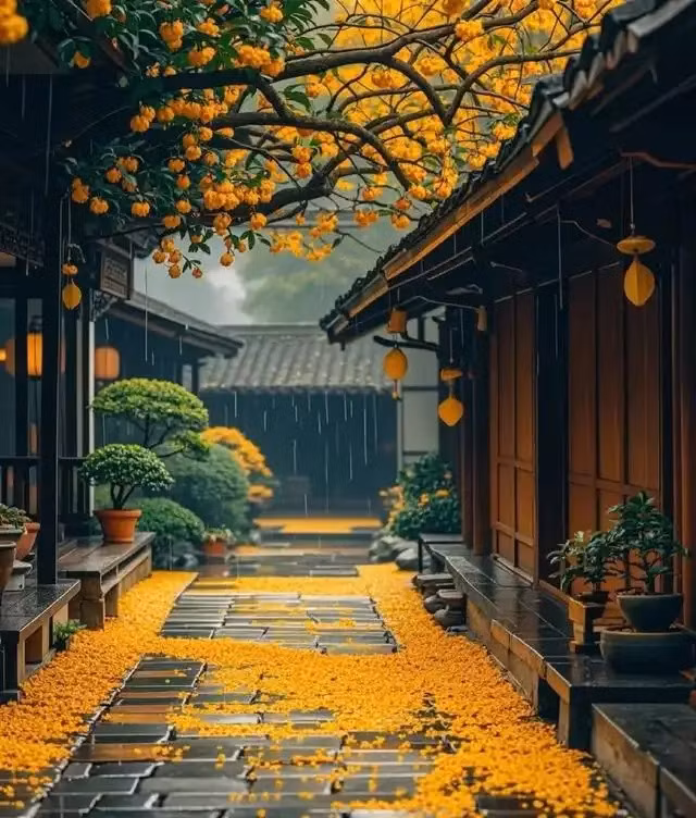  2. Giành chiến thắng: Mùa thu là mùa hoa mộc hương nở rộ, đồng thời cũng là mùa thu hoạch trong năm. Khi hoa mộc hương vàng nở rộ, cây cối vàng óng và hương thơm lan tỏa khắp nơi. Ảnh minh họa Toutiao 