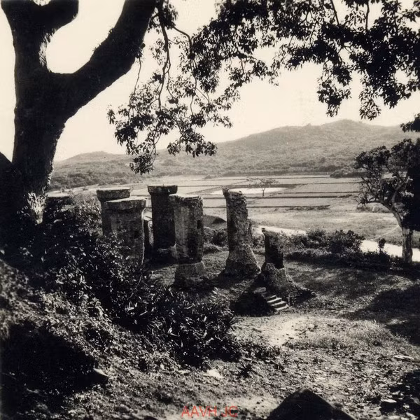 Những hàng cột Chăm cổ bên dưới tháp Po Nagar.