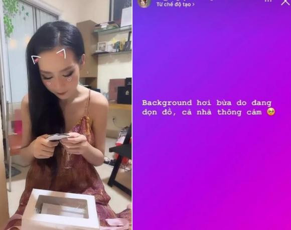 Khi làm clip khoe quà của fans tặng, Hoa hậu Bảo Ngọc vô tình để lộ không gian sống không được ngăn nắp. Trước phông nền với nhiều đồ đạc vứt lung tung, luộm thuộm, Hoa hậu Liên lục địa 2022 lên tiếng mong mọi người thông cảm.