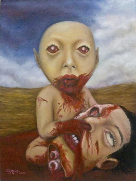 Sau khi ai đó động lòng và bế Tiyanak lên, nó sẽ biến hóa thành một con quỷ với móng vuốt và răng nanh nhọn hoắt, cào cấu và cắn xé nạn nhân đến chết, sau đó ăn sống họ. Ảnh: Internet.