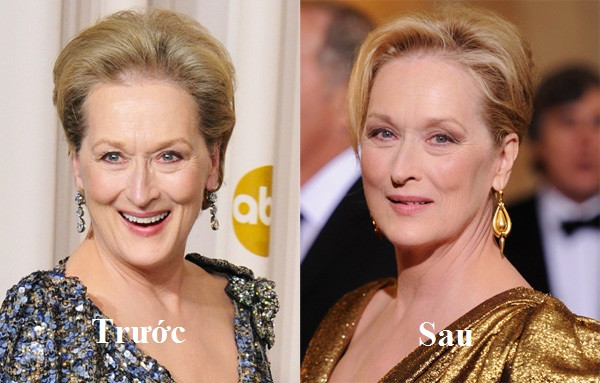 Nữ diễn viên "gạo cội" Meryl Streep đã bước sang tuổi 64 nhưng trông vô cùng trẻ trung khi nhuộm lại màu tóc sang màu vàng sáng hơn.