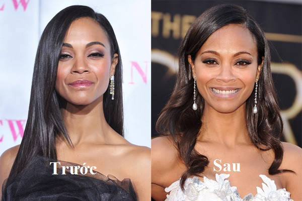 Zoe Saldana, ngôi sao xinh đẹp của bộ phim bom tấn “Avatar” thay đổi mái tóc ép thẳng sang xoăn nhẹ và đánh phồng ở chân tóc trông tự nhiên và xinh đẹp hơn rất nhiều.