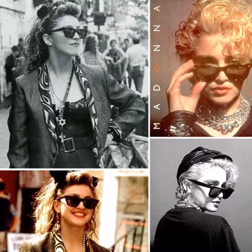 Madonna là một trong số ít biểu tượng thời trang giúp nhãn hiệu kính mắt mèo Rayban tạo nên tiếng vang trong những năm 80.