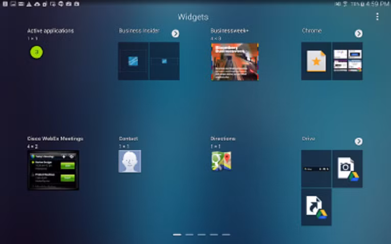  9. Tùy biến giao diện màn hình chủ với các ứng dụng Với Samsung Tab S hạy trên Android, bạn có thể kéo thả các ứng dụng khác nhau vào màn hình chủ một cách dễ dàng.