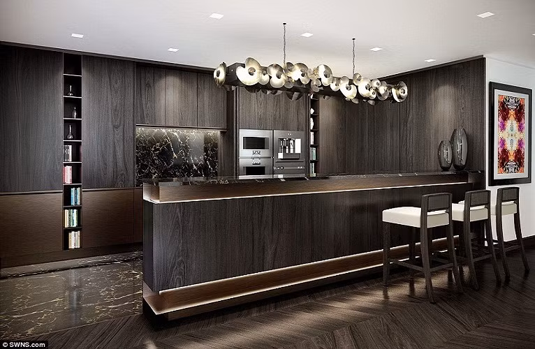 Vật liệu nhà bếp cao cấp và đắt tiền khiến không gian thêm sang trọng.