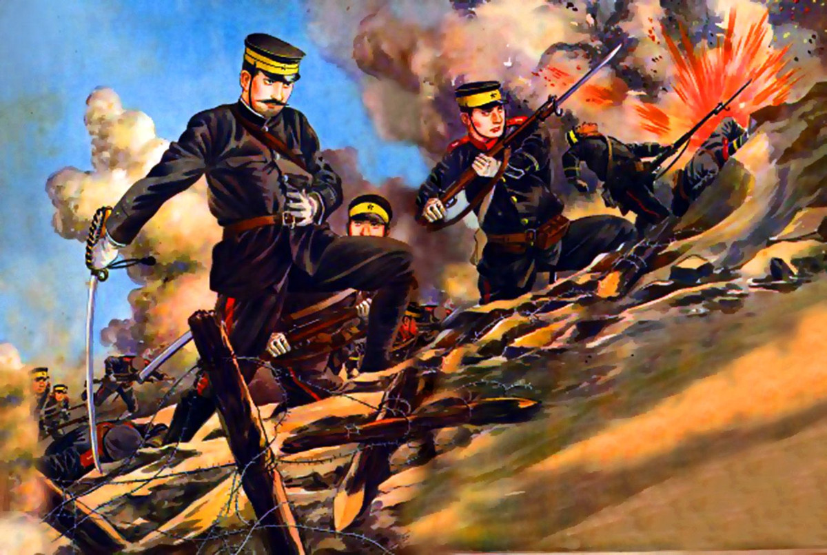 Nogi điều hàng ngàn lính tiến công vào hệ thống phòng ngự của cảng. Thế nhưng ông đã nhầm lẫn tai hại các pháo đài bằng bê tông cốt thép của Nga với các ngôi nhà bằng kính có cửa sổ. Kết quả là binh sĩ của Nogi chiến đấu như "trứng chọi đá" và bị thảm sát ghê rợn. Chỉ riêng cuộc tấn công đơn lẻ này đã khiến phía Nhật thương vong tới 16.000 người.