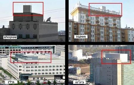 Những cấu trúc hình hộp bí ẩn trên nóc đại sứ quán Mỹ ở Stockholm, Moscow, Berlin và Bắc Kinh.