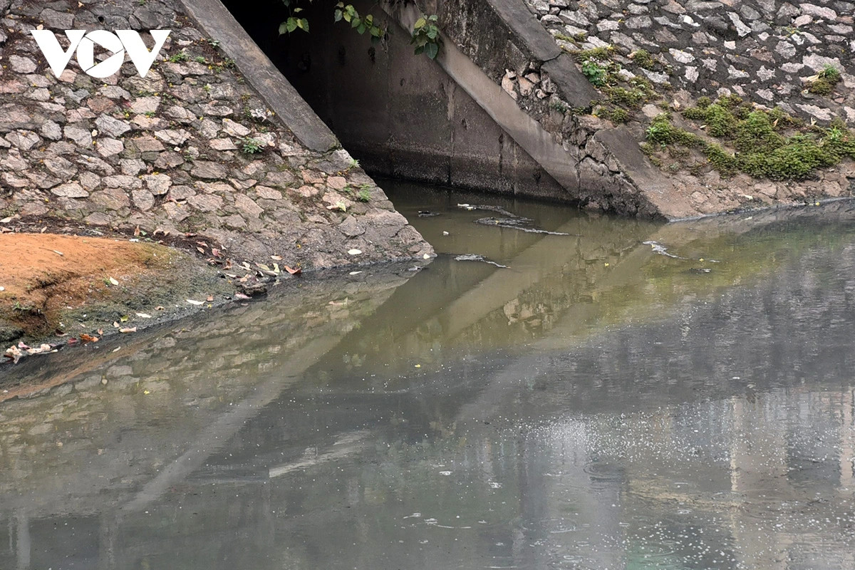 Một cửa cống nước thải đổ thẳng ra sông mà không qua công đoạn xử lý nào khiến đoạn sông chuyển màu.