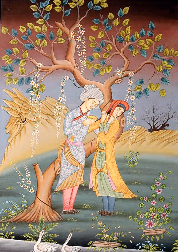 Bí bách vì bị gia đình hai bên ngăn cản, Qays đã tự đày đọa bản thân khi đến một sa mạc sống giữa bầy thú. Khi đó, Qays không thiết ăn uống và cơ thể ngày càng héo mòn, ốm yếu. Với những hành động lập dị, người dân thời đó gọi Qays là Majnun (có nghĩa là kẻ điên).