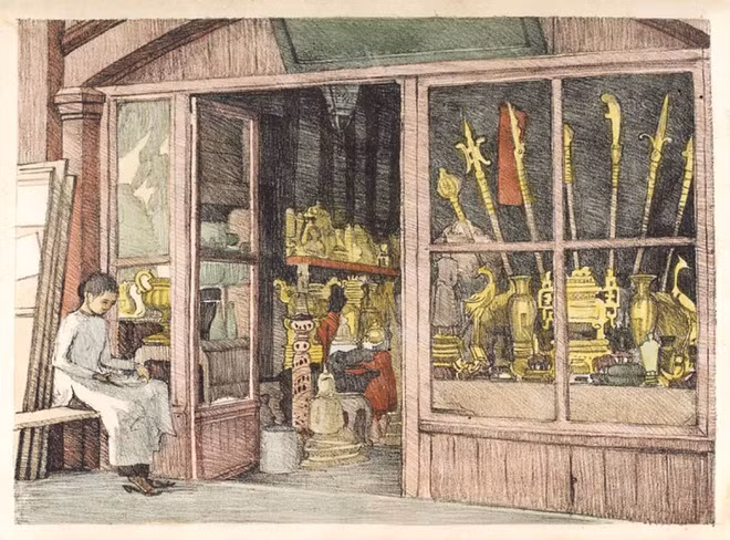 br/> Tiệm bán đồ mỹ nghệ tại Sài Gòn trong một bức ký họa.