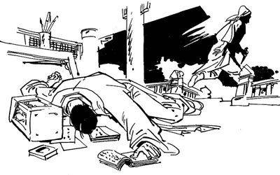 Đế vương ngã gục trước sát thủ. Tranh minh họa.