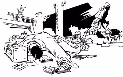 Đế vương ngã gục trước sát thủ. Tranh minh họa.