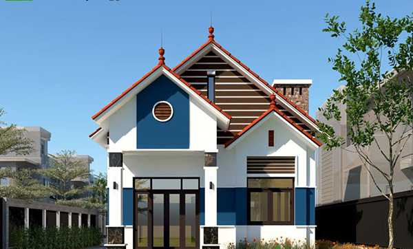 Mẫu nhà này là sự kết hợp hài hòa giữa gam màu trắng và xanh đậm. Đi kèm là mái Thái màu đỏ nổi bật. Thiết kế ống khóa càng làm tăng lên tính cổ điển và độc đáo của ngôi nhà giúp cho nó mang đậm chất châu Âu. Mẫu nhà cấp 4 mái đỏ