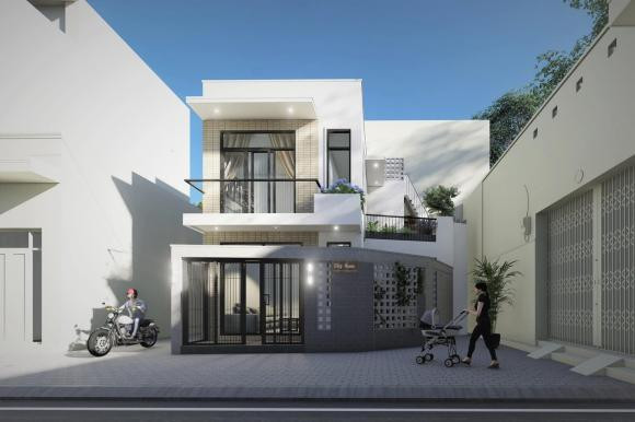 hiết kế của ngôi nhà được xây dựng trên mảnh đất không vuông vắn.