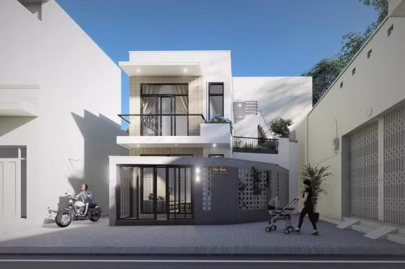 Thiết kế của ngôi nhà được xây dựng trên mảnh đất không vuông vắn.