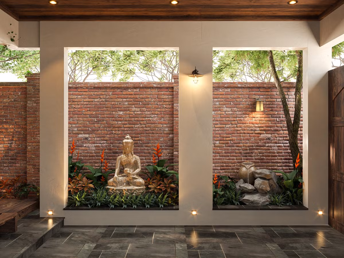 Phát triển theo hơi hướng mang cảm nhận về chuỗi không gian - chứa đựng những cảm xúc đa chiều, ấm áp, bình yên và thanh tịnh. Gia chủ với tâm hồn hướng Phật, yêu thích cây xanh và những điều tự nhiên nhất của tạo hóa.