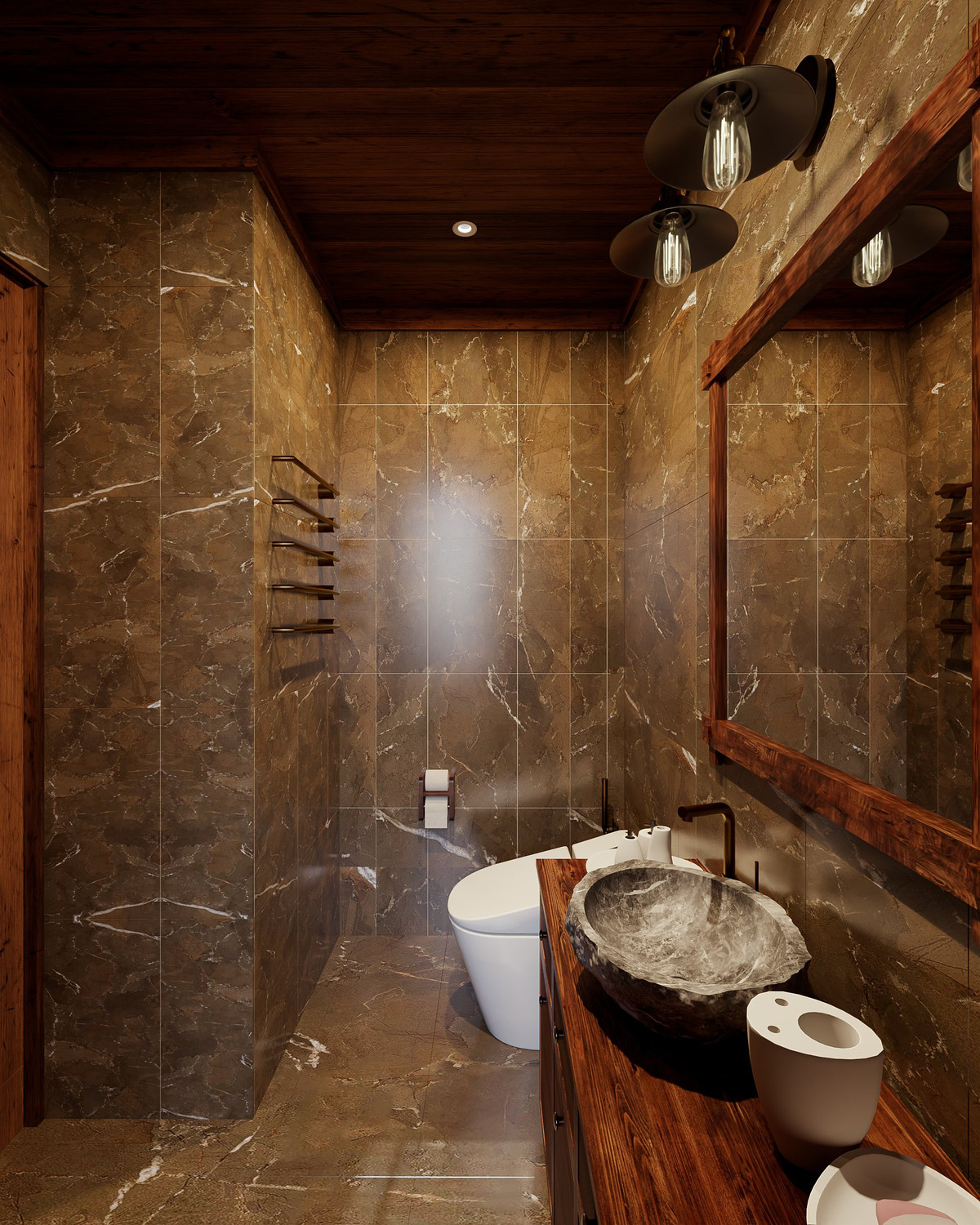 Toàn bộ công trình được phủ đầy bởi các món đồ nội thất độc đáo từ gỗ và đá, đem lại những cảm nhận mộc mạc, yên bình. 