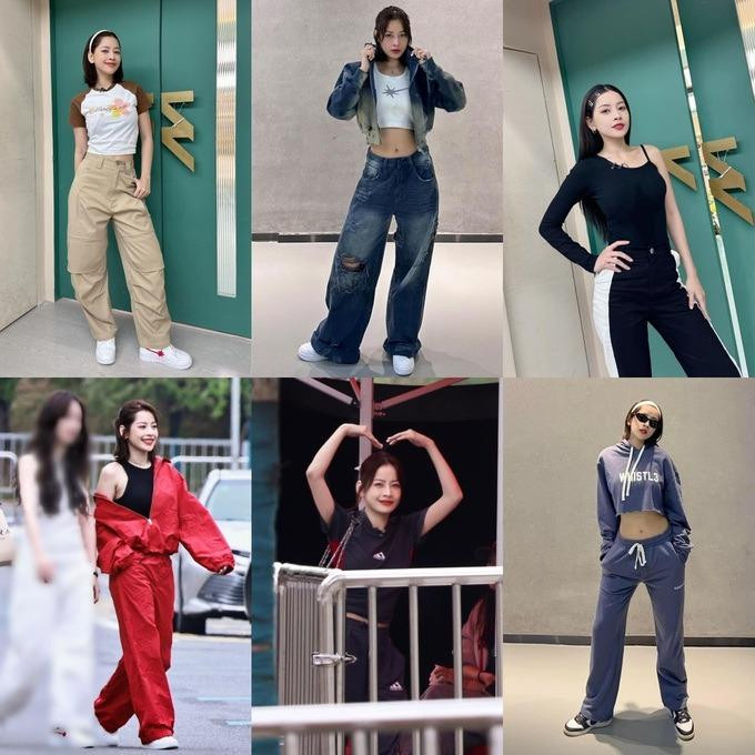 Quần ống rộng kết hợp với áo phông đơn giản trở thành công thức quen thuộc của Chi Pu. Kiểu tóc buộc gọn gàng hay thắt bím đơn giản cũng giúp cô dễ hoạt động (Ảnh: Hoàng Ku).