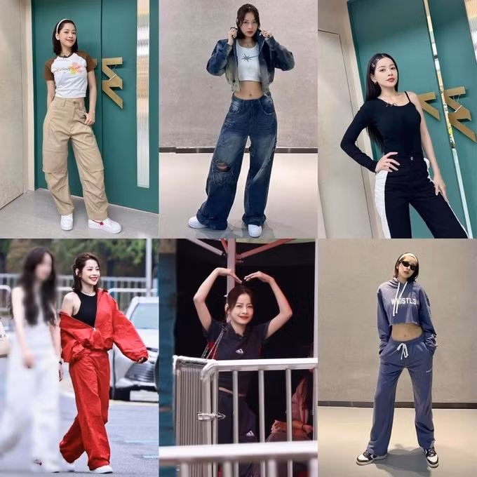 Quần ống rộng kết hợp với áo phông đơn giản trở thành công thức quen thuộc của Chi Pu. Kiểu tóc buộc gọn gàng hay thắt bím đơn giản cũng giúp cô dễ hoạt động (Ảnh: Hoàng Ku).