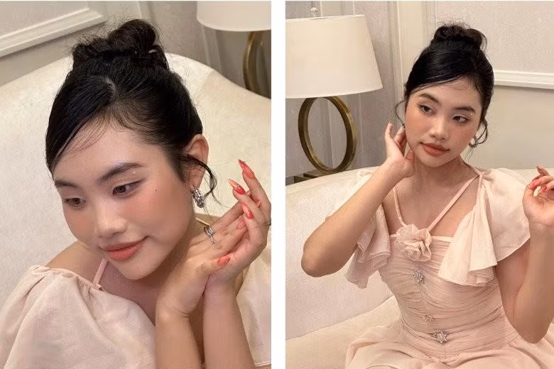 Nữ ca sĩ trang điểm chỉn chu với kiểu tóc búi cao sang chảnh. Đặc biệt, Phương Mỹ Chi còn làm nail cầu kỳ, trông ngày càng trưởng thành.