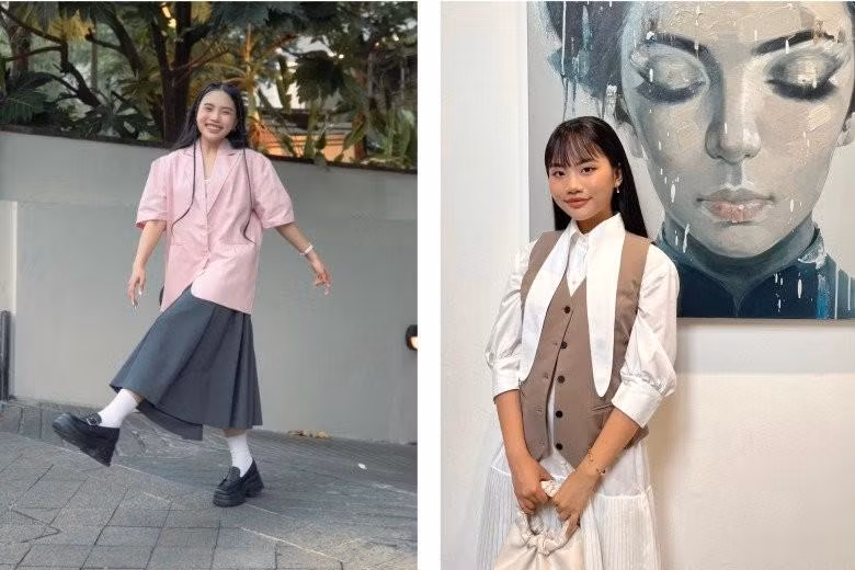 Ngày thường, Phương Mỹ Chi cũng dần thay thế những item nhí nhảnh bằng những món thời trang mang tính "công sở" hơn như những chiếc áo gile hay áo blazer thanh lịch, toát lên thần thái "chủ tịch" trẻ tuổi.