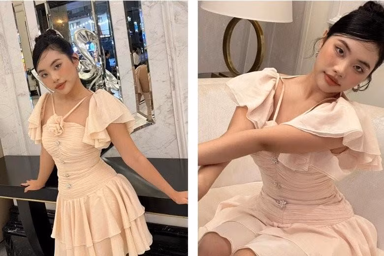 Bộ váy không quá hở hang nhưng có thiết kế ôm trọn vóc dáng, nhờ vậy mà 3 vòng nảy nở của cô thiếu nữ được "điêu khắc" rõ nét.