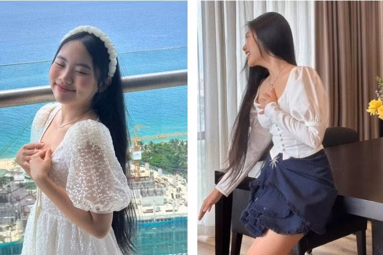 Cô nàng cũng thử sức với những chiếc áo cổ hơi sâu hơn trước. Dù vậy, "cô bé dân ca" luôn ghi điểm tinh tế khi luôn pose dáng khéo dùng tay che chắn mỗi khi lên hình để không bị hớ hênh.