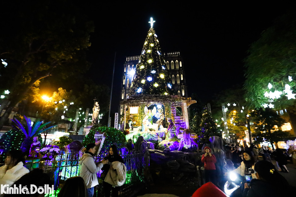 Cây thông noel lớn được dựng ngay trước của Nhà thờ Lớn Hà Nội. Đây được coi là cây thông "khổng lồ" nhất tại Hà Nội trong nhiều năm qua.