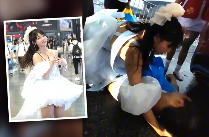 Cô gái mặc váy công chúa cứu chàng trai gục trên đường Co gai mac vay cong chua cuu chang trai guc tren duong