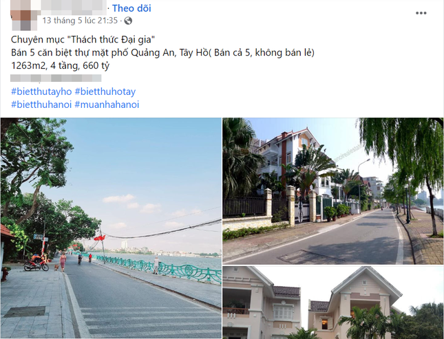 Bi an chu nhan 5 biet thu Tay Ho rao ban gan 28 trieu USD