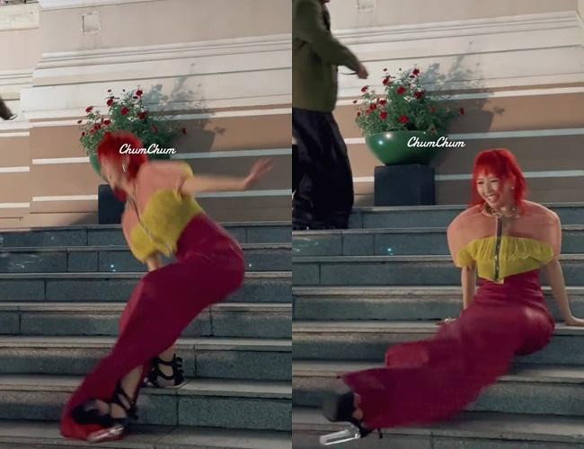 ú ngã của fashionista Hà thành khiến ai nấy không khỏi "thót tim".