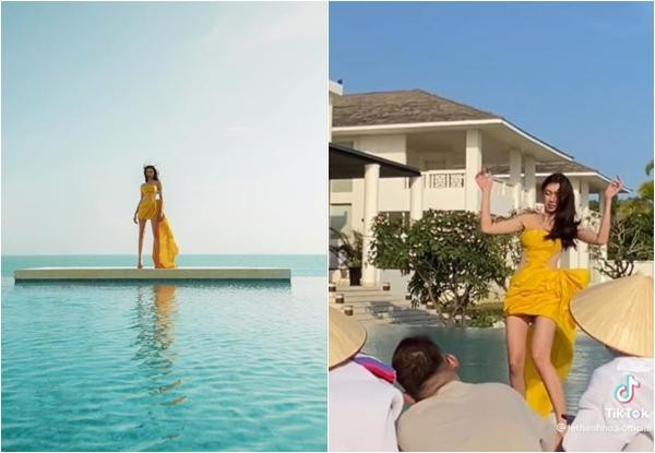 hực tế chân dài đã "méo mặt" suýt ngã vì loạng choạng do đi giày cao lại gặp phải gió to, chút nữa thôi là ngã xuống nước.