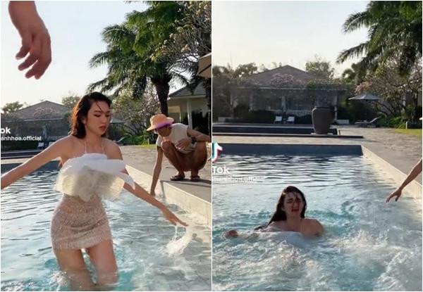 ỹ nhân 9X nhăn nhó vì liên tục "uống no nước" chỉ để chộp được một bức hình đẹp nhất có thể.