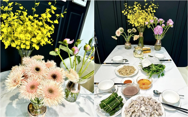 Bà mẹ một con cắm một lúc nhiều bình hoa làm không gian nhà rựcrỡ, bừng sức sống.