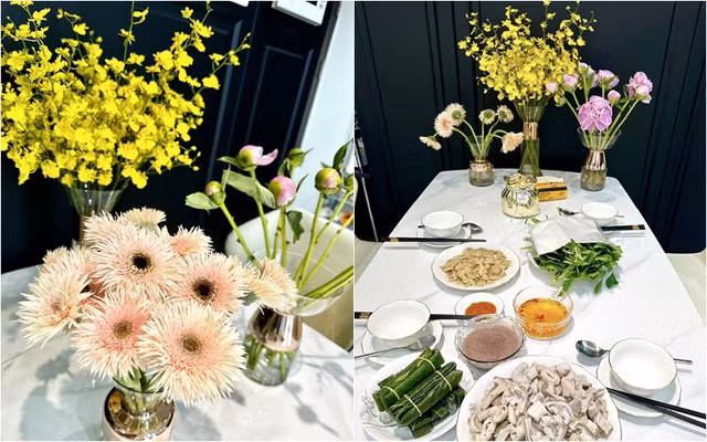 Bà mẹ một con cắm một lúc nhiều bình hoa làm không gian nhà rựcrỡ, bừng sức sống.