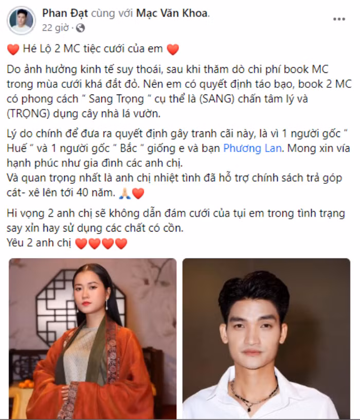 Nho Mac Van Khoa lam MC hon le, chong sao nu 