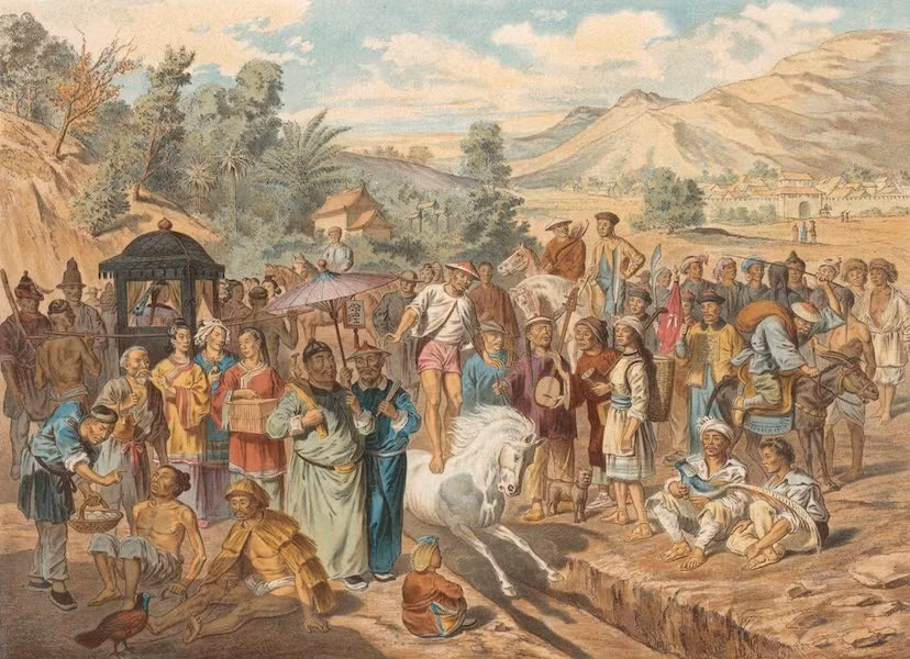 Cuốn sách gồm 22 chương với 309 hình khắc và phụ bản ảnh dựa theo phần lớn các tranh vẽ của L. Delaporte, nội dung mô phỏng toàn cảnh lưu vực sông Mekong, vùng nội địa Đông Dương và Nam Trung Hoa vào nửa sau thế kỷ XIX. Trong hình là kỳ thi võ ở Tự Châu, Trung Quốc do L. Delaporte thực hiện.